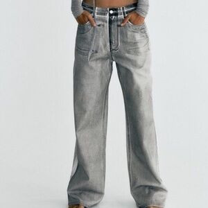 ZARA TRF METALLIC HIGH RISE JEANS BLACK SIZE 10 | 6688/209